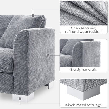 Canapé d'angle Cloud, ensemble de canapé de luxe en forme de L avec 2 coussins gratuits, meuble d'intérieur en chenille 4 places avec chaise longue surdimensionnée