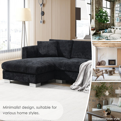 Canapé d'angle Cloud, ensemble de canapé de luxe en forme de L avec 2 coussins gratuits, meuble d'intérieur en chenille 4 places avec chaise longue surdimensionnée