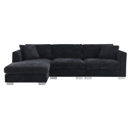 Canapé d'angle Cloud, ensemble de canapé de luxe en forme de L avec 2 coussins gratuits, meuble d'intérieur en chenille 4 places avec chaise longue surdimensionnée