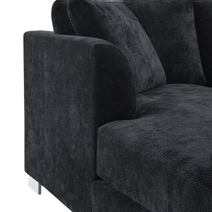 Canapé d'angle Cloud, ensemble de canapé de luxe en forme de L avec 2 coussins gratuits, meuble d'intérieur en chenille 4 places avec chaise longue surdimensionnée