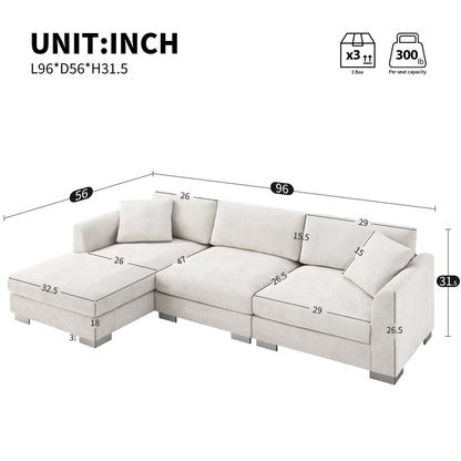 Canapé d'angle Cloud, ensemble de canapé de luxe en forme de L avec 2 coussins gratuits, meuble d'intérieur en chenille 4 places avec chaise longue surdimensionnée