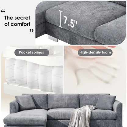 Canapé d'angle Cloud, ensemble de canapé de luxe en forme de L avec 2 coussins gratuits, meuble d'intérieur en chenille 4 places avec chaise longue surdimensionnée