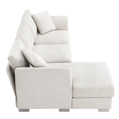 Canapé d'angle Cloud, ensemble de canapé de luxe en forme de L avec 2 coussins gratuits, meuble d'intérieur en chenille 4 places avec chaise longue surdimensionnée