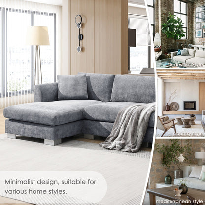 Canapé d'angle Cloud, ensemble de canapé de luxe en forme de L avec 2 coussins gratuits, meuble d'intérieur en chenille 4 places avec chaise longue surdimensionnée