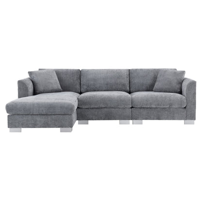 Canapé d'angle Cloud, ensemble de canapé de luxe en forme de L avec 2 coussins gratuits, meuble d'intérieur en chenille 4 places avec chaise longue surdimensionnée