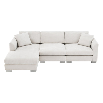 Canapé d'angle Cloud, ensemble de canapé de luxe en forme de L avec 2 coussins gratuits, meuble d'intérieur en chenille 4 places avec chaise longue surdimensionnée