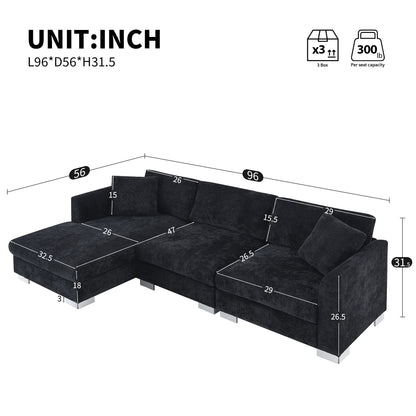 Canapé d'angle Cloud, ensemble de canapé de luxe en forme de L avec 2 coussins gratuits, meuble d'intérieur en chenille 4 places avec chaise longue surdimensionnée
