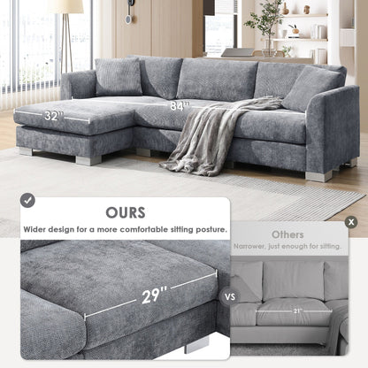 Canapé d'angle Cloud, ensemble de canapé de luxe en forme de L avec 2 coussins gratuits, meuble d'intérieur en chenille 4 places avec chaise longue surdimensionnée