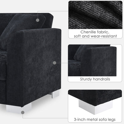 Canapé d'angle Cloud, ensemble de canapé de luxe en forme de L avec 2 coussins gratuits, meuble d'intérieur en chenille 4 places avec chaise longue surdimensionnée