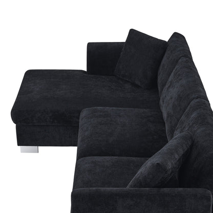 Canapé d'angle Cloud, ensemble de canapé de luxe en forme de L avec 2 coussins gratuits, meuble d'intérieur en chenille 4 places avec chaise longue surdimensionnée