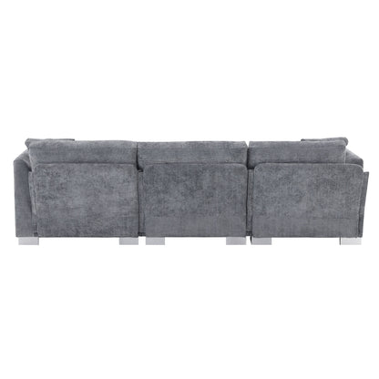 Canapé d'angle Cloud, ensemble de canapé de luxe en forme de L avec 2 coussins gratuits, meuble d'intérieur en chenille 4 places avec chaise longue surdimensionnée