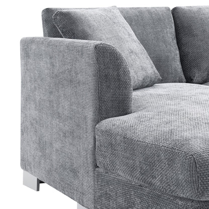 Canapé d'angle Cloud, ensemble de canapé de luxe en forme de L avec 2 coussins gratuits, meuble d'intérieur en chenille 4 places avec chaise longue surdimensionnée