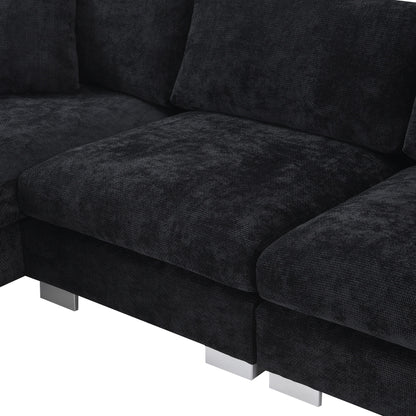 Canapé d'angle Cloud, ensemble de canapé de luxe en forme de L avec 2 coussins gratuits, meuble d'intérieur en chenille 4 places avec chaise longue surdimensionnée