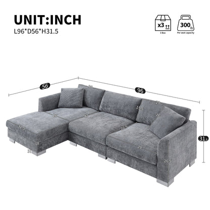 Canapé d'angle Cloud, ensemble de canapé de luxe en forme de L avec 2 coussins gratuits, meuble d'intérieur en chenille 4 places avec chaise longue surdimensionnée