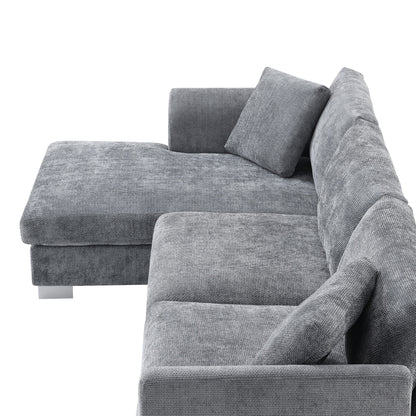 Canapé d'angle Cloud, ensemble de canapé de luxe en forme de L avec 2 coussins gratuits, meuble d'intérieur en chenille 4 places avec chaise longue surdimensionnée