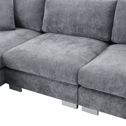 Canapé d'angle Cloud, ensemble de canapé de luxe en forme de L avec 2 coussins gratuits, meuble d'intérieur en chenille 4 places avec chaise longue surdimensionnée