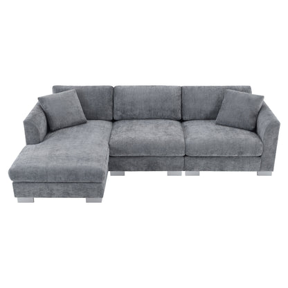 Canapé d'angle Cloud, ensemble de canapé de luxe en forme de L avec 2 coussins gratuits, meuble d'intérieur en chenille 4 places avec chaise longue surdimensionnée