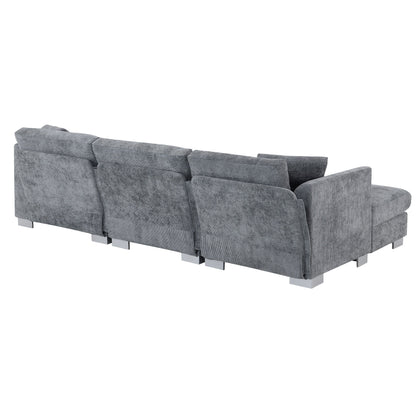Canapé d'angle Cloud, ensemble de canapé de luxe en forme de L avec 2 coussins gratuits, meuble d'intérieur en chenille 4 places avec chaise longue surdimensionnée