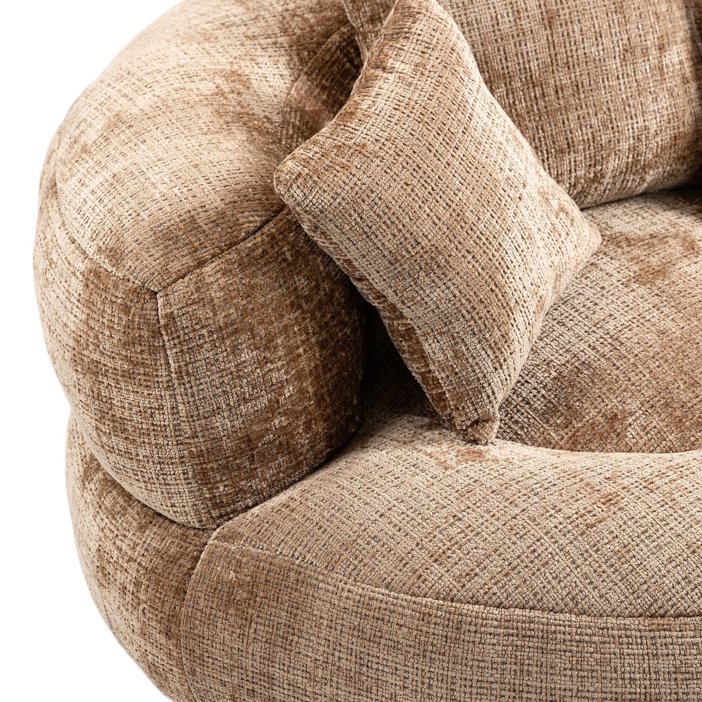 Canapé pouf gigogne en chenille surdimensionné couleur café, 42.52, avec trois coussins pour chambre à coucher.
