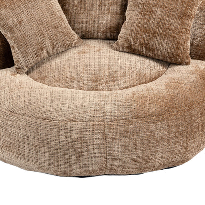 Canapé pouf gigogne en chenille surdimensionné couleur café, 42.52, avec trois coussins pour chambre à coucher.