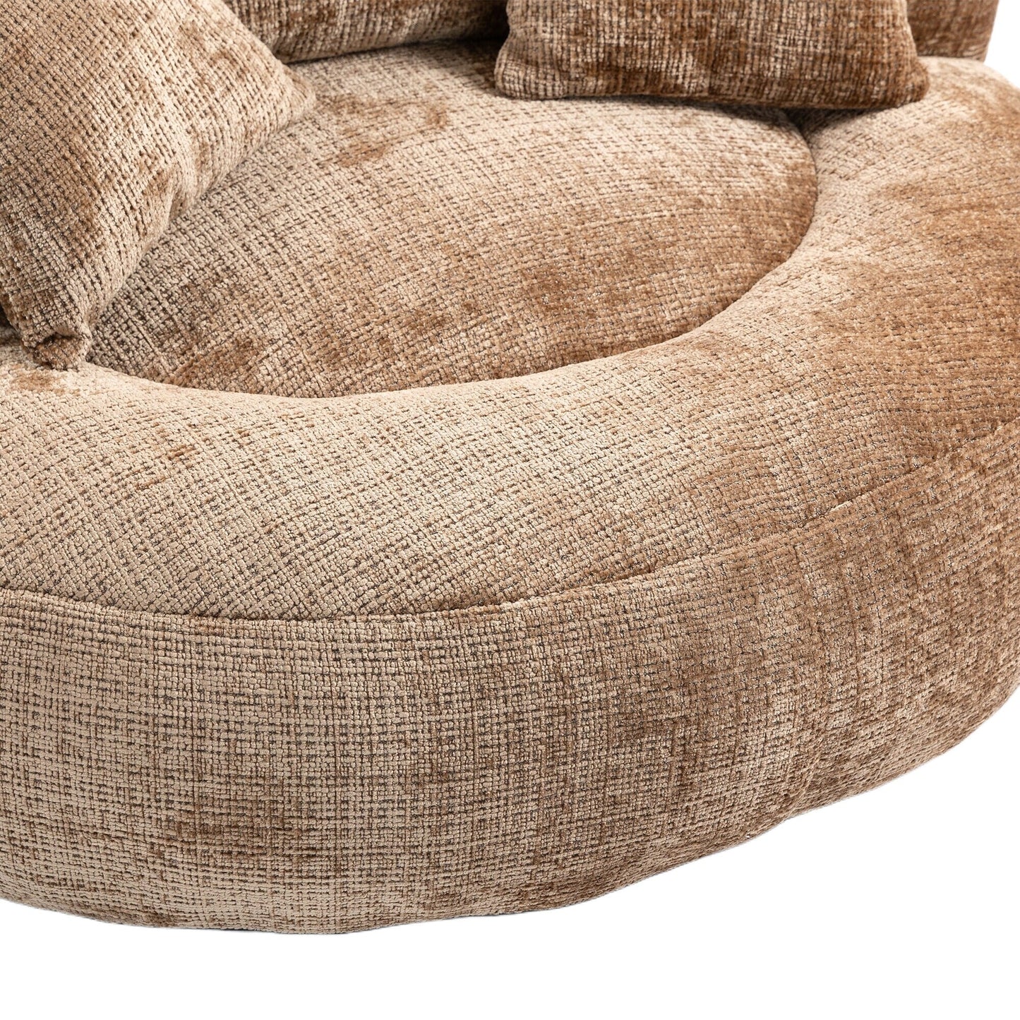 Canapé pouf gigogne en chenille surdimensionné couleur café, 42.52, avec trois coussins pour chambre à coucher.