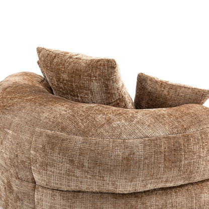 Canapé pouf gigogne en chenille surdimensionné couleur café, 42.52, avec trois coussins pour chambre à coucher.