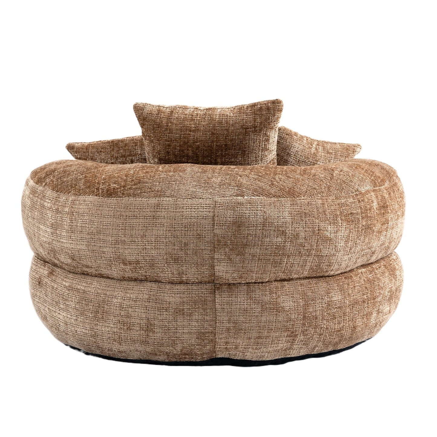 Canapé pouf gigogne en chenille surdimensionné couleur café, 42.52, avec trois coussins pour chambre à coucher.