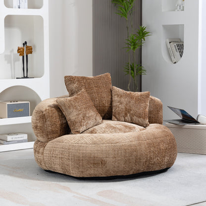 Canapé pouf gigogne en chenille surdimensionné couleur café, 42.52, avec trois coussins pour chambre à coucher.