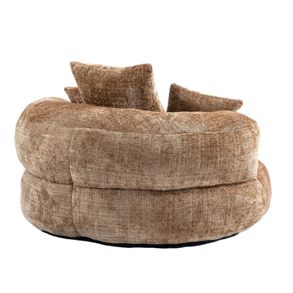 Canapé pouf gigogne en chenille surdimensionné couleur café, 42.52, avec trois coussins pour chambre à coucher.