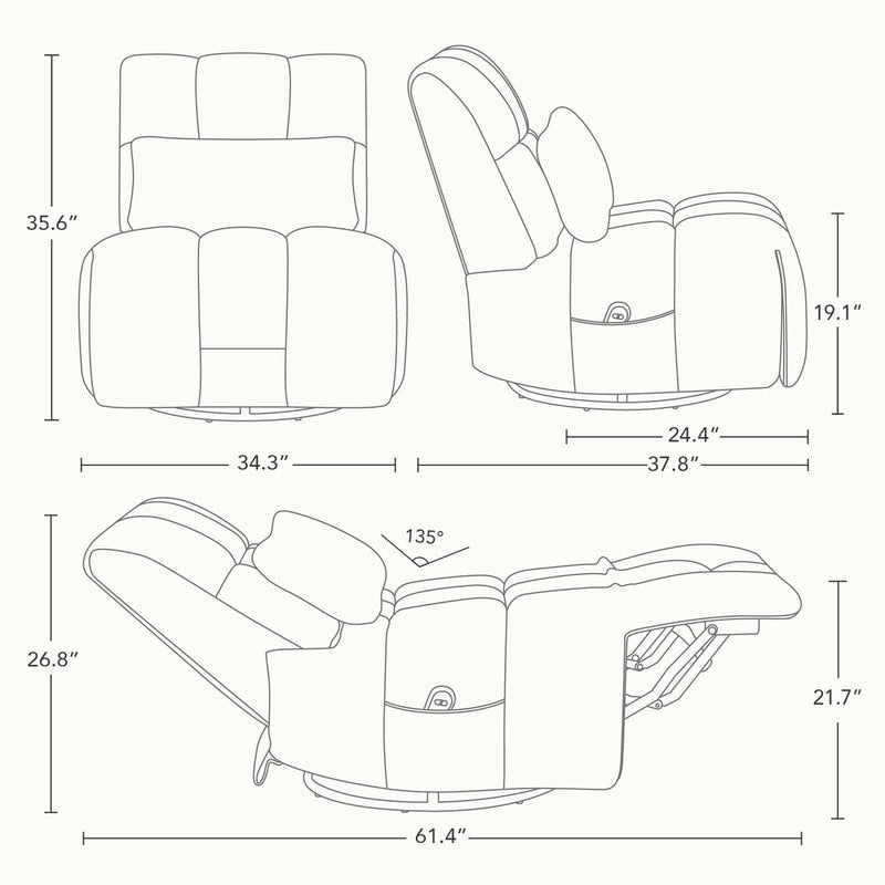 Fauteuil inclinable pivotant et oscillant Cole Power avec support lombaire