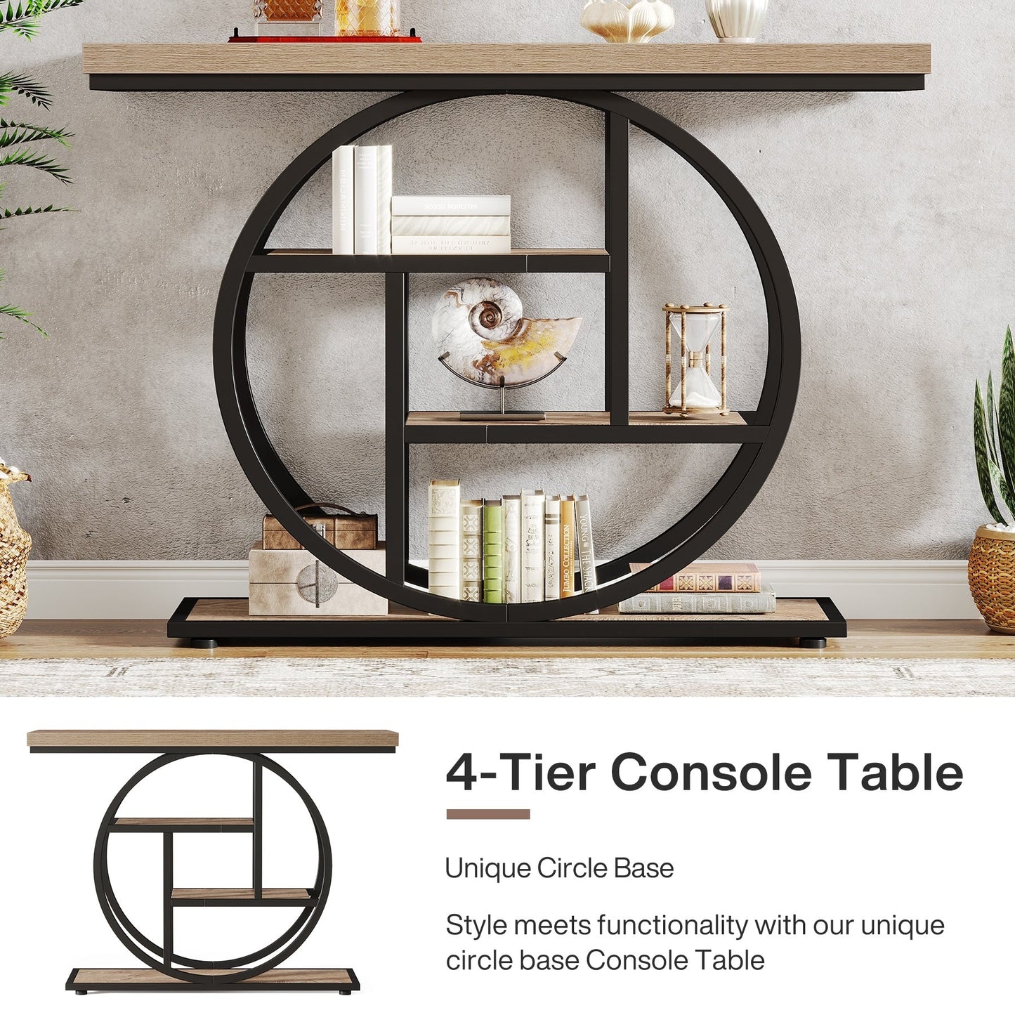 Table de console pour entrée, table d'appoint industrielle à 4 niveaux pour derrière le canapé