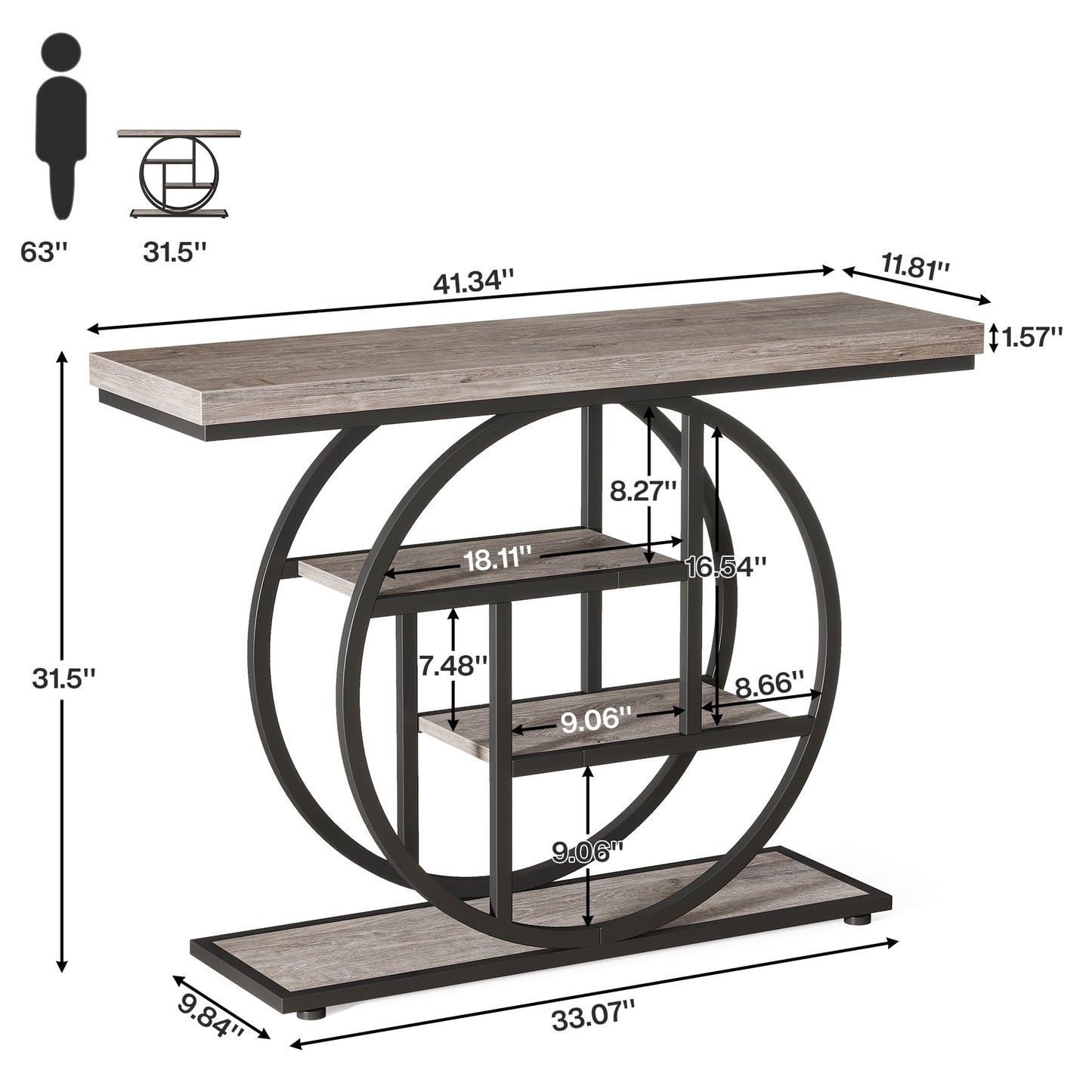 Table de console pour entrée, table d'appoint industrielle à 4 niveaux pour derrière le canapé
