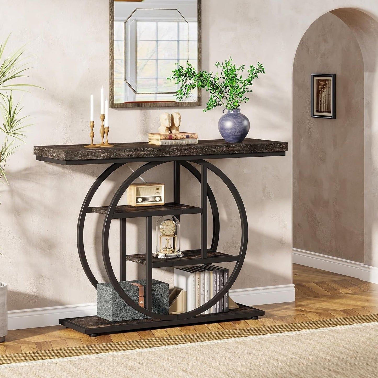 Table de console pour entrée, table d'appoint industrielle à 4 niveaux pour derrière le canapé