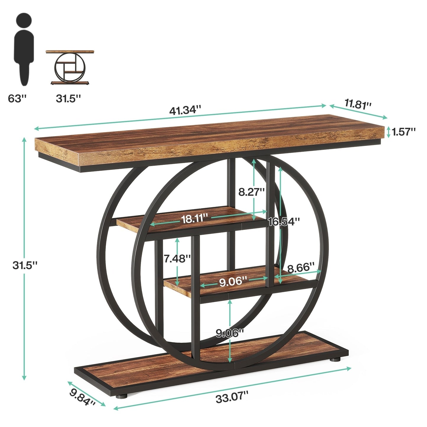 Table de console pour entrée, table d'appoint industrielle à 4 niveaux pour derrière le canapé