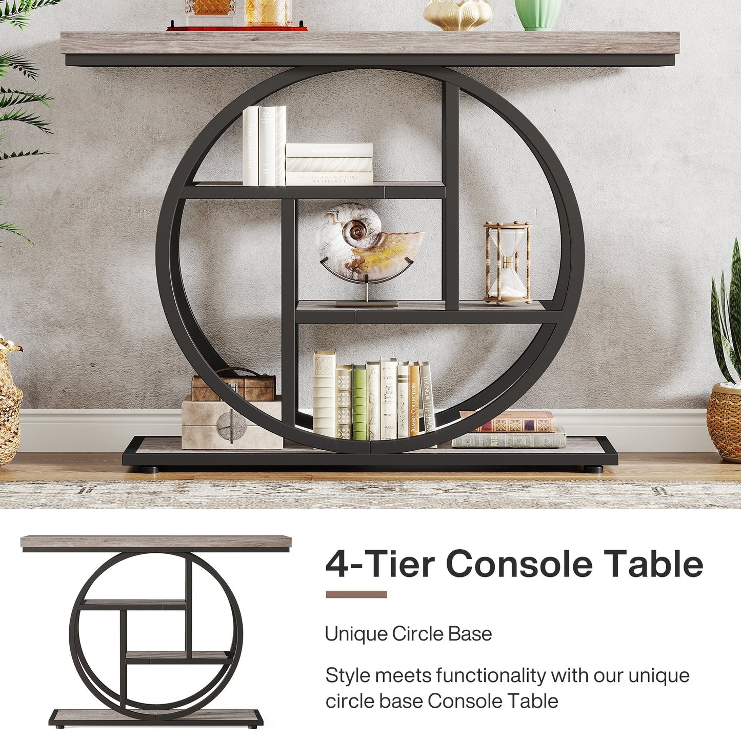 Table de console pour entrée, table d'appoint industrielle à 4 niveaux pour derrière le canapé
