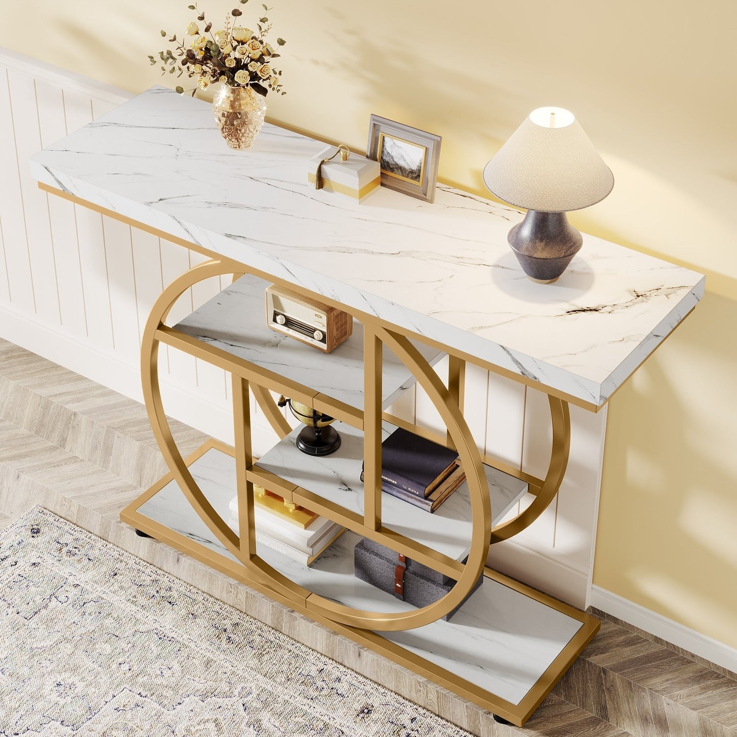 Table de console pour entrée, table d'appoint industrielle à 4 niveaux pour derrière le canapé