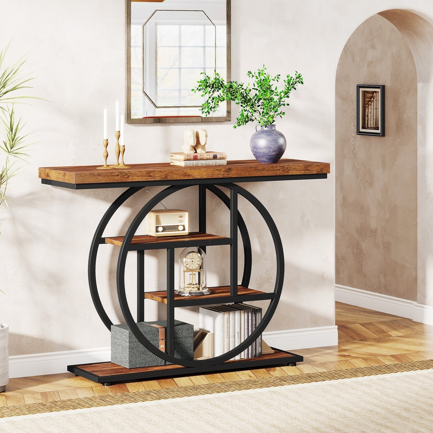 Table de console pour entrée, table d'appoint industrielle à 4 niveaux pour derrière le canapé