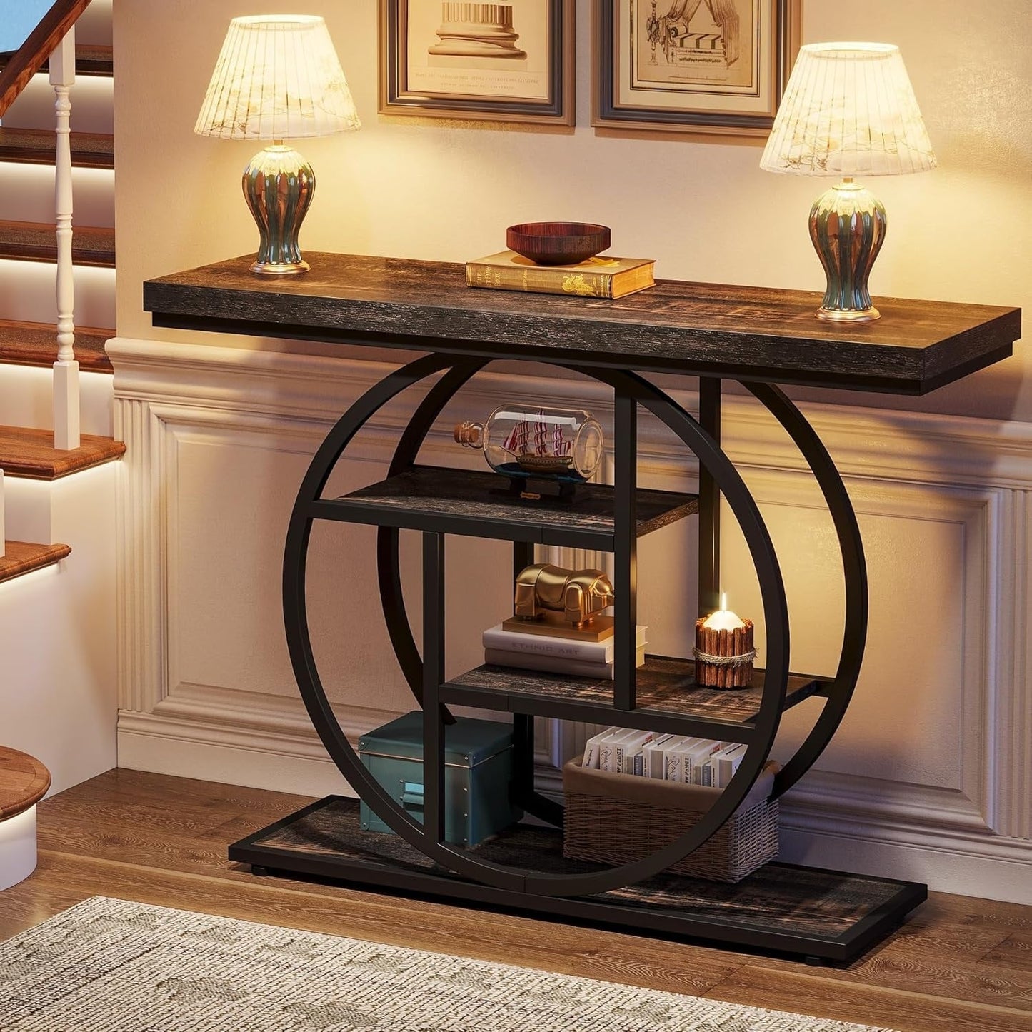 Table de console pour entrée, table d'appoint industrielle à 4 niveaux pour derrière le canapé