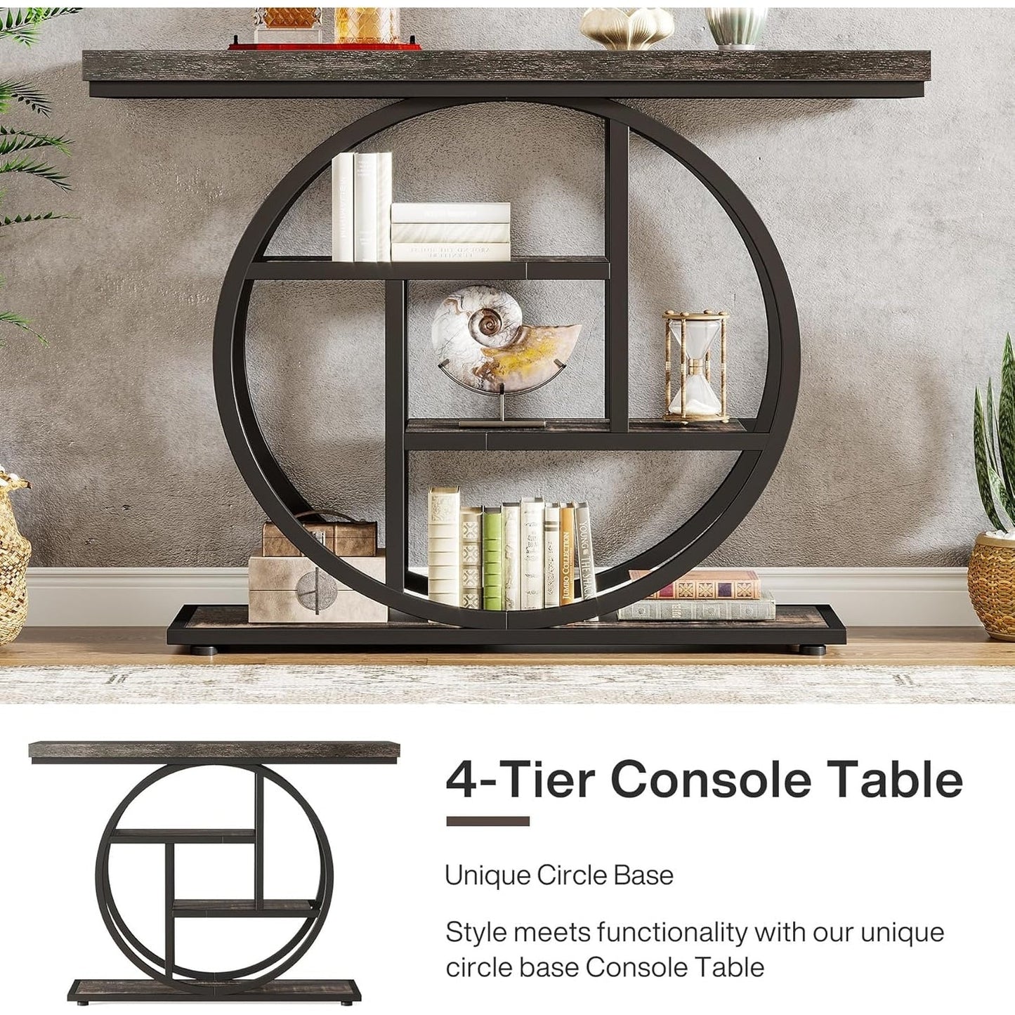 Table de console pour entrée, table d'appoint industrielle à 4 niveaux pour derrière le canapé