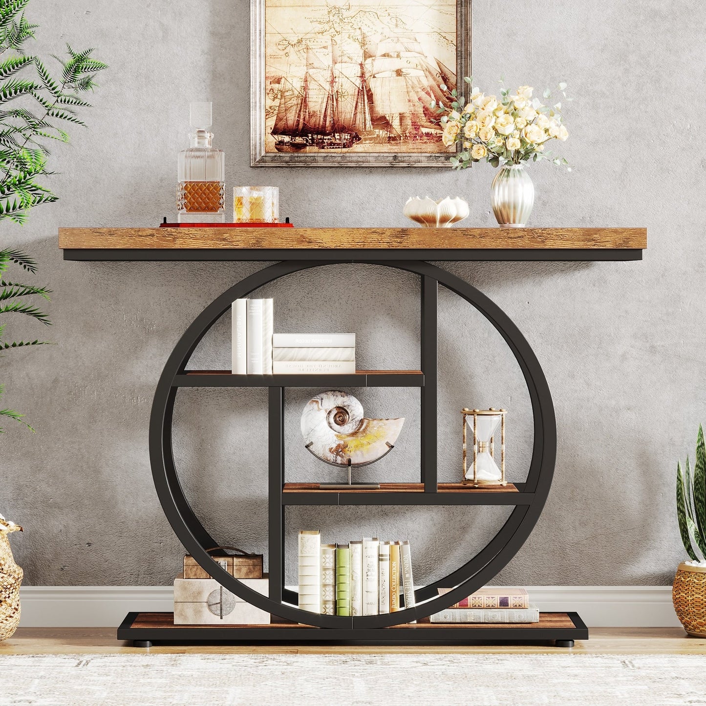 Table de console pour entrée, table d'appoint industrielle à 4 niveaux pour derrière le canapé
