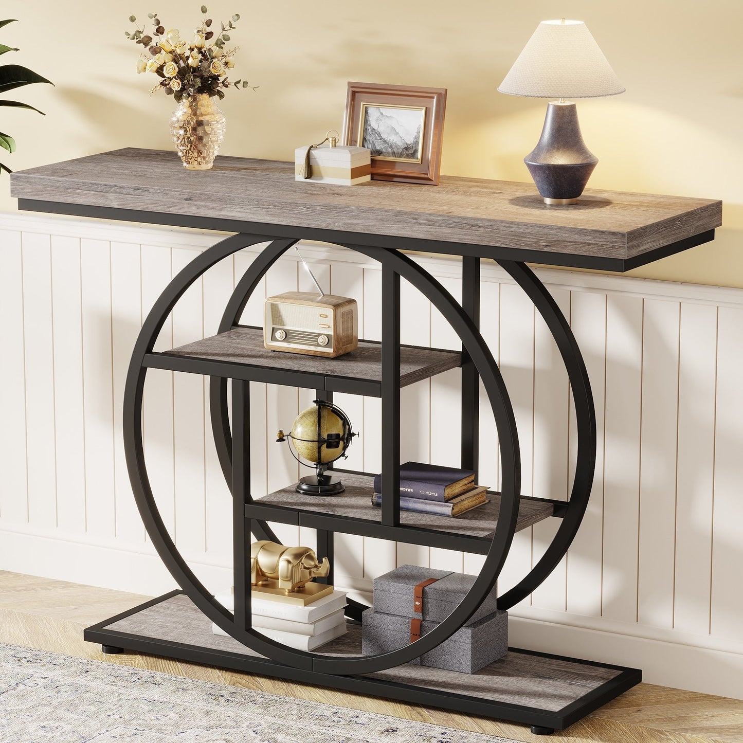 Table de console pour entrée, table d'appoint industrielle à 4 niveaux pour derrière le canapé