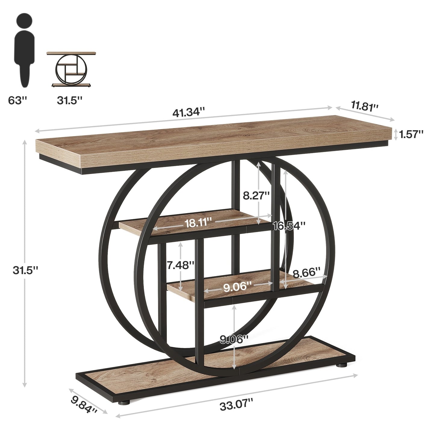 Table de console pour entrée, table d'appoint industrielle à 4 niveaux pour derrière le canapé