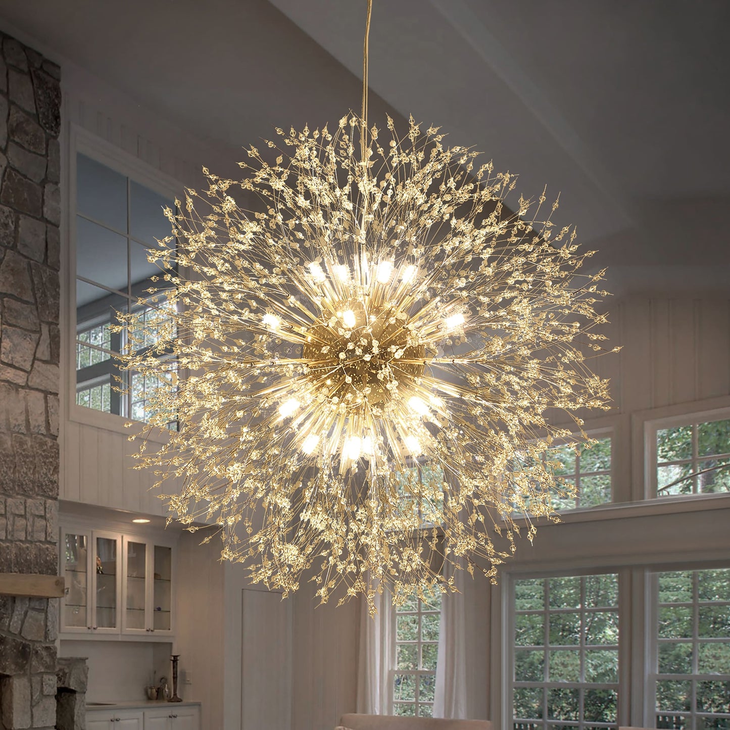 Suspension contemporaine en forme de pissenlit, lustre à cristaux en forme de feu d'artifice, style sputnik, avec 16/20/24 lumières.