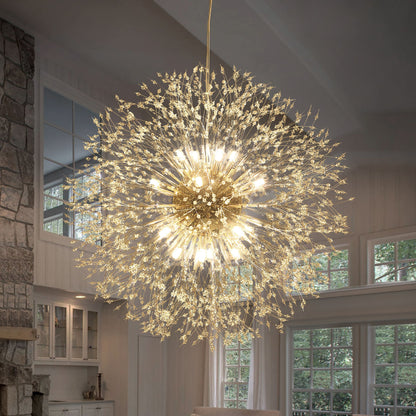 Suspension contemporaine en forme de pissenlit, lustre à cristaux en forme de feu d'artifice, style sputnik, avec 16/20/24 lumières.