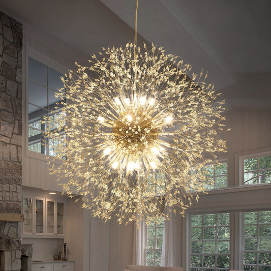 Suspension contemporaine en forme de pissenlit, lustre à cristaux en forme de feu d'artifice, style sputnik, avec 16/20/24 lumières.