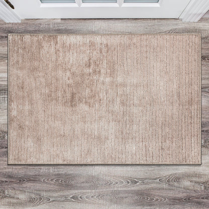 Contemporary Distressed Stripe Machine Washable Area Rug