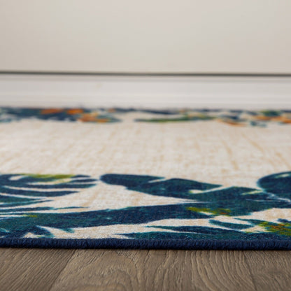 Contemporary Floral Border Indoor/Outdoor Area Rug