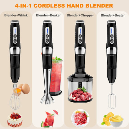 Mixeur à main sans fil : Mixeur plongeant rechargeable par USB 4-en-1, 21 vitesses variables et angle réglable à 3 positions avec hachoir de 700 ml