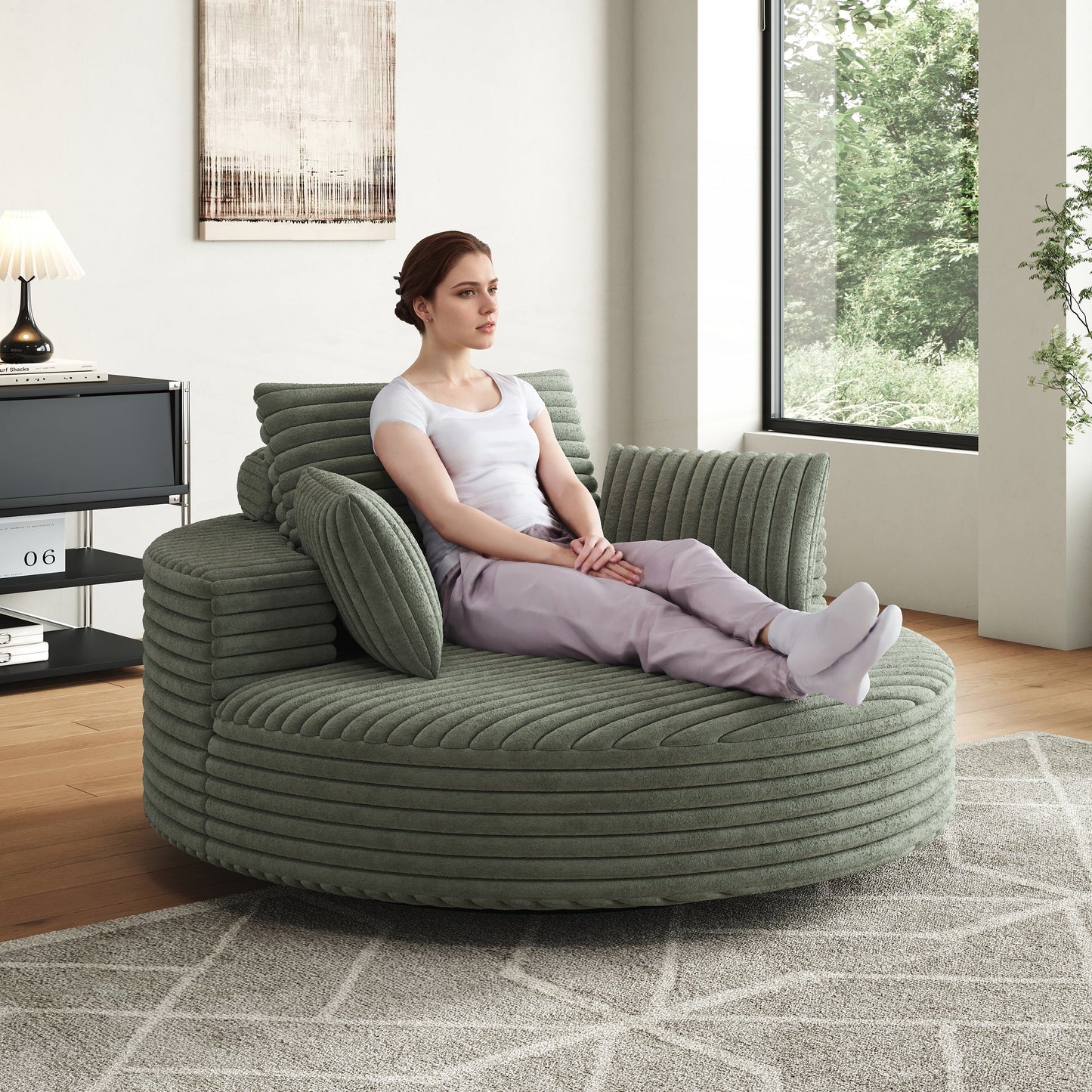 Fauteuil pivotant à une place en mousse et chenille cordouroy