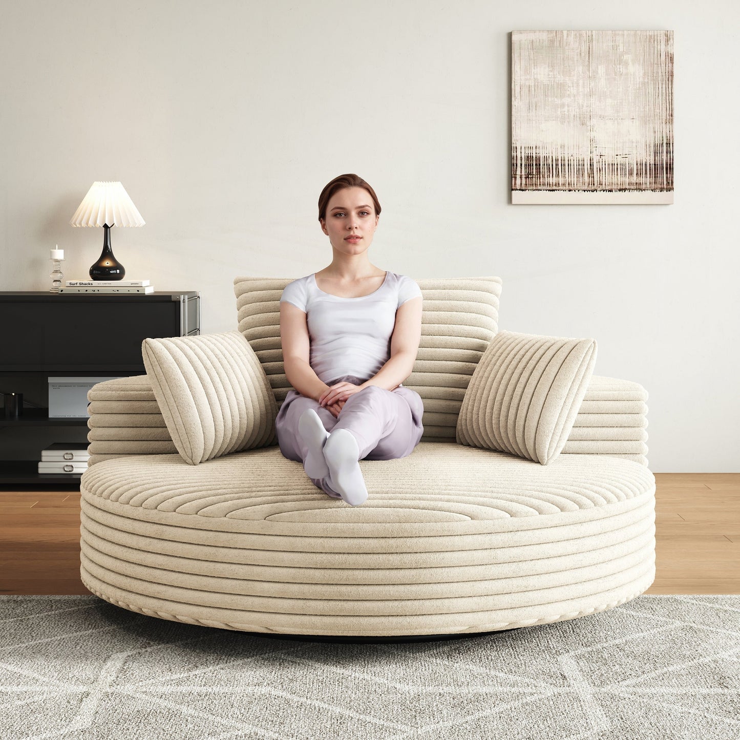 Fauteuil pivotant à une place en mousse et chenille cordouroy